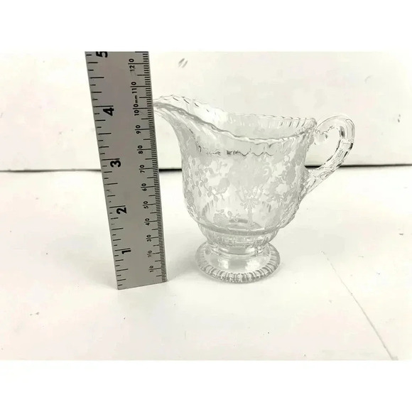 VTG Cambridge Rose Point Divided Dish Sugar and Creamer Etched Clear Glass - Picture 8 of 13